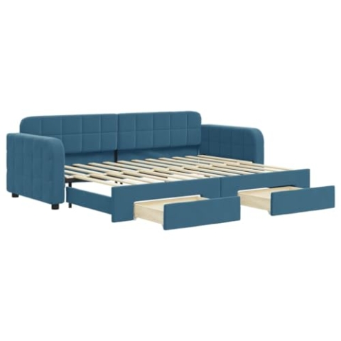 vidaXL Tagesbett, Ausziehbar Schlafsofa mit Schubladen, Bettsofa Gästebett für Schlafzimmer Wohnzimmer, Sofa Bett Ausziehbett, Blau 80x200 cm Samt