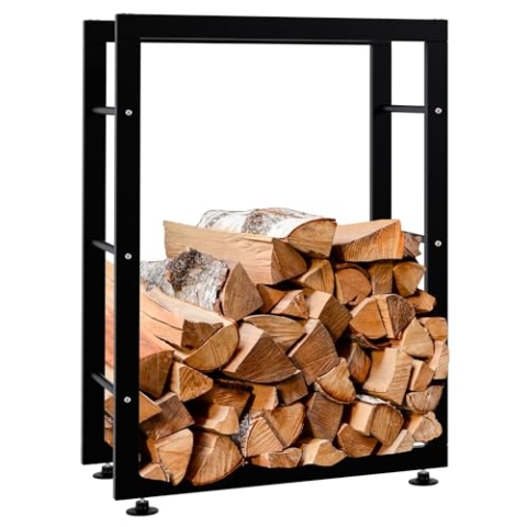CLP Kaminholzständer Keri V2 I Aus Schwarzem Metall I Kaminholzregal Mit Bodenschonern I Stapelhilfe Für Brennholz, Farbe:schwarz, Größe:25x60x80 cm