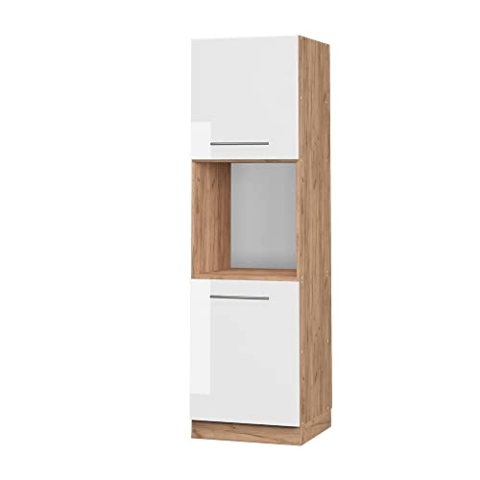 Vicco Herdumbauschrank Fame-Line, Weiß Hochglanz/Goldkraft Eiche, 60 cm offen