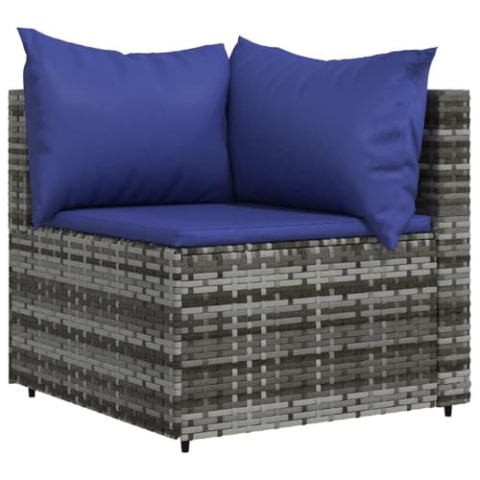 vidaXL Garten Ecksofa, Gartensofa mit Kissen Stahlrahmen, Modular Sofa für Garten Terrasse, Gartenmöbel Loungemöbel, Grau Poly Rattan