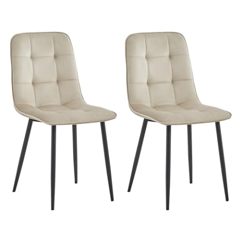 Colenis - Ela Esszimmerstühle - 2er Set - Beige - Samt - Für Esszimmer, Küche & Wohnzimmer - Modernes Design