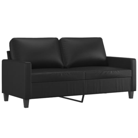 vidaXL Sofa 2-Sitzer, Loungesofa Couch mit Armlehnen Rückenkissen, Wohnzimmersofa Designsofa Metallgestell, Sitzmöbel Zweisitzer, Modern, Schwarz Kunstleder