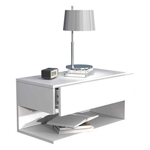 VCM Nachtschrank | Wandschublade | Wandboard | Nachttisch |Maße ca. H. 30 x B. 60 x T. 32 cm - Usal XL 60 cm Weiß