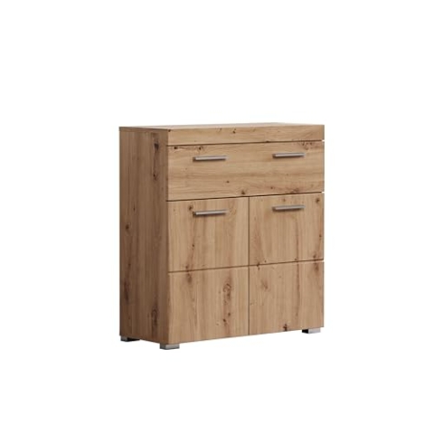 trendteam smart living - Amanda - Kommode - Eiche - Badschrank - (BxHxT) 73 x 79 x 31 cm - Mehrzweckschrank mit großer Schublade und einem verstellbaren Einlegeboden - silberfarbene Griffe