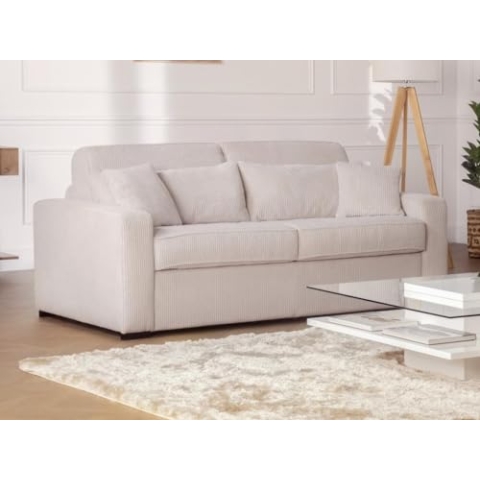 Vente-unique - Sofa 4-Sitzer - mit Matratze - Stoff - Cremefarben - Liegefläche 160 cm - Matratze 18 cm - MONDOVI