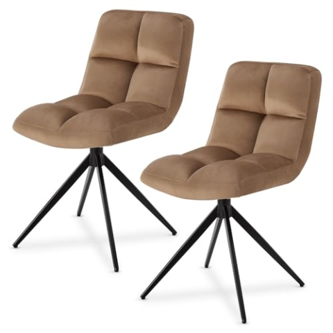 Juskys Drehstuhl Dallas 2er Set - Esszimmerstühle drehbar, Stoff Bezug - Stuhl bis 120 kg belastbar - Stühle Esszimmer, Esszimmerstuhl Samt Hellbraun