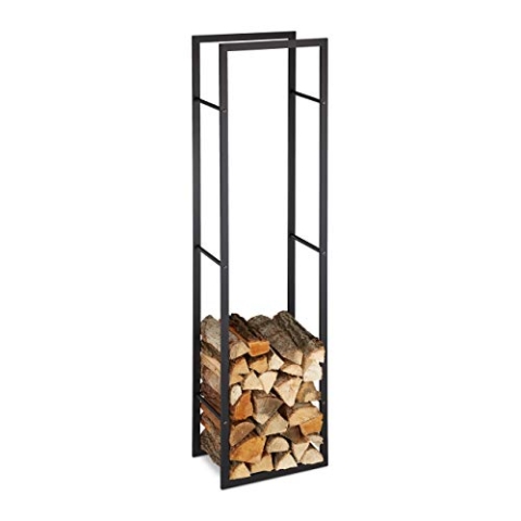 Relaxdays Kaminholzregal für innen, hohes Feuerholzregal für Kamin & Ofen, Stahl, HxBxT: 170 x 44,5 x 30 cm, schwarz