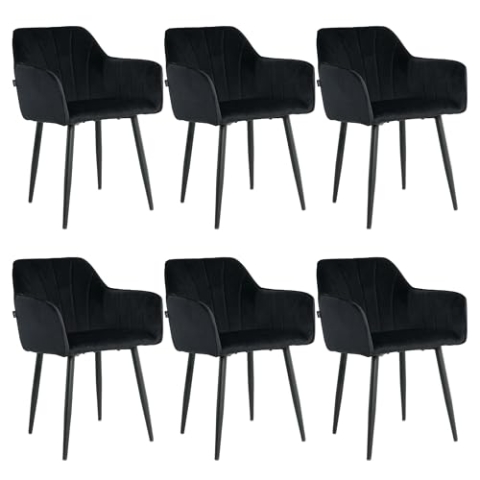 Mevsim Store Esszimmerstühle 6er Set Samt Schwarz – Polsterstühle mit Armlehne & Metallbeinen – Modern & Bequem für Wohnzimmer & Küche