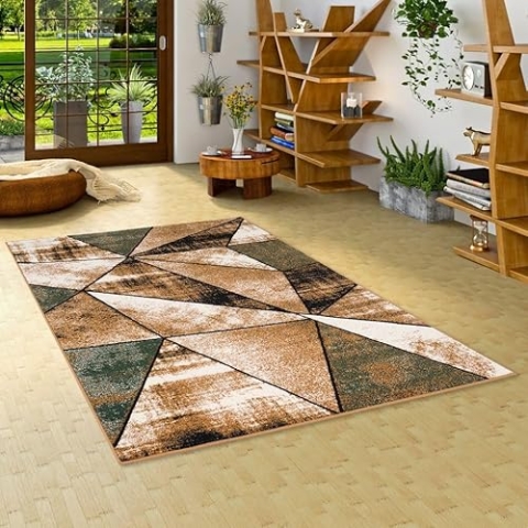 Pergamon Designer Teppich Modern Wohnzimmer Schlafzimmer Esszimmer Kurzflor Brilliant Beige Grün Magic