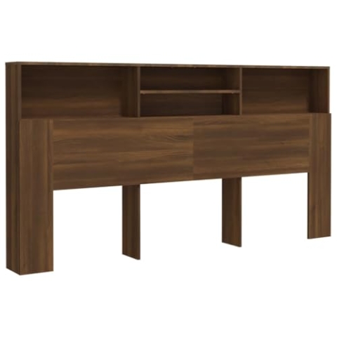 vidaXL Kopfteil mit Ablagen und Regal - Wand-Betthaupt für Schlafzimmer - Braun Eichen-Optik 200x19x103,5cm