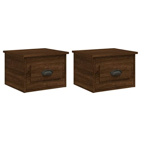 vidaXL Wand Nachttisch 2 STK., Hängender Nachtschrank mit Schublade, Nachtkommode Nachtkonsole Wandmontage für Schlafzimmer, Wandregal Wandschublade, Braun Eichen Optik