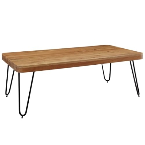 Wohnling Couchtisch BAGLI Akazie Massivholz 115x40x60 cm Wohnzimmertisch, Design Sofatisch mit Metallbeine, Beistelltisch Rustikal, Tisch Landhaus Stil