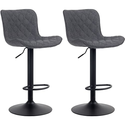 CLP 2er Set Barhocker Emma - Höhenverstellbare Barstühle - 360° Drehstühle Mit Rückenlehne Für Küche Und Bistro, Farbe:schwarz, Material:Stoff