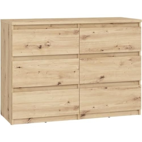FORTE Chelsea Kommode 110, Moderne Kommode mit 6 Schubladen, Sideboard, Wohnzimmer, Schlafzimmer, Holzwerkstoff, Artisan Eiche Holzdekor, 110 cm breit x 79,9 cm hoch x 42,2 cm tief