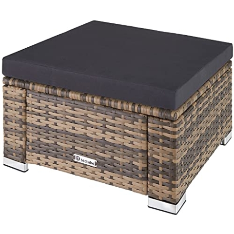 tectake® witterungsbeständiger Outdoor Rattan Hocker mit abnehmbarem Kissen, Lounge Hocker, Balkon Möbel, Gartenmöbel Set, Pouf Ergänzung zu Lounge, Sessel oder als Beistelltisch - Natur