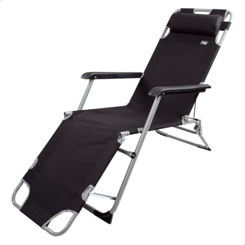AKTIVE Klapp- und Liegestuhl, schwarz, 2 Positionen, kippsicher, Material: Stahl und Textilen, Maße: 178 x 60 x 89 cm, maximale Traglast: 110 kg, zusammenklappbare Liegestühle für Strand und (62297)