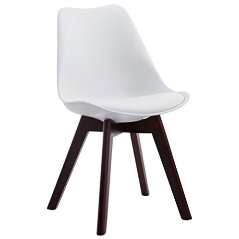 CLP Retrostuhl Borneo V2 Mit Kunstlederbezug Und Hochwertiger Polsterung I Lehnstuhl mit robustem Holzgestell I Sitzhöhe: 47 cm, Farbe:weiß, Gestell Farbe:walnuss