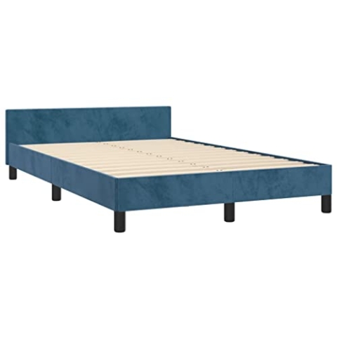 vidaXL Bettgestell, Polsterbett Bett mit Kopfteil, Bettrahmen mit Lattenrost, Doppelbett für Schlafzimmer, Schlafzimmerbett, Dunkelblau 120x190cm Samt