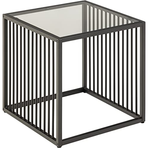 AC Design Furniture Steffen Quadratischer Beistelltisch mit Rauchglasplatte und Schwarzem Metallrahmen, Lampentisch in Schwarz, Couchtisch im Industrial Style, Wohnzimmermöbel