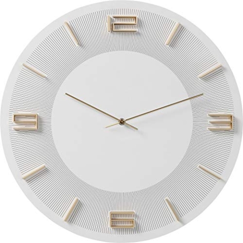 Kare Design Wanduhr Leonardo, Weiß/Gold, 49cm Durchmesser, Uhr, Holz, Aluminium, rund, Batterie nicht inklusive