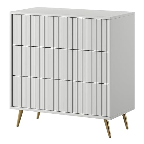 Selsey Kommode Schrank Aufbewahrungsschrank 79 cm Mit 3 Schubladen Weiß Goldene Beine Belllo