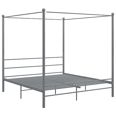 vidaXL Himmelbett Metallbett Bett Doppelbett Bettrahmen Bettgestell Lattenrost Schlafzimmermöbel Schlafzimmerbett Grau Metall 180x200cm