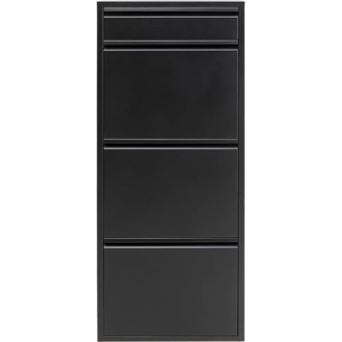 Kare Design Schuhschrank Caruso, Schwarz, Stahl, mit 4 Klappen, Schuhablage für 6 Paar Schuhe, schmal, platzsparend, hoch, Schuhregal, Eingangsbereich, 115x50x15 cm (H/B/T)