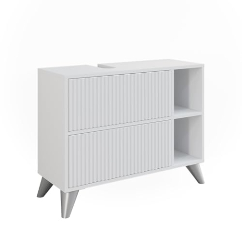 Vicco Waschbeckenunterschrank Leano, Waschtischunterschrank mit Schubladen, Weiß, 80 x 62 cm mit 2 Schubladen