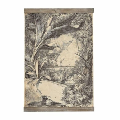 Loberon Wandbild Badon, eleganter Vintage-Stil, tropisches Motiv, Wanddekoration, Wohn-Accessoire, Papier, Kiefernholz, braun