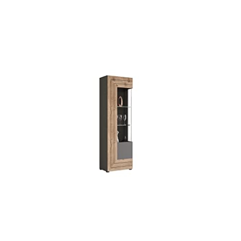 xonox.home Wohnen Freno X30A2T11 Vitrine Schrank Glas Vitrine in grau Nb.Absetzung Nox Oak Nb.ca.60x194x37 cm