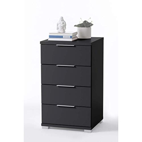 Stella Trading Universal Nachttisch in Schwarz - Moderner Nachtschrank mit vier Schubladen für Ihr Boxspringbett - 46 x 79 x 42 cm (B/H/T)