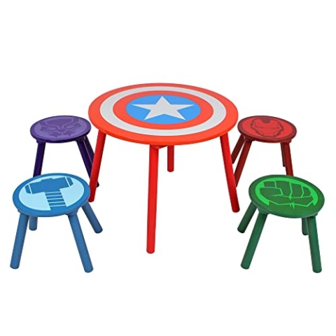 Marvel Avengers Tisch- und Hocker-Set für 4 Personen, hält bis zu 30 kg pro Hocker, perfekt zum Spielen und für Aktivitäten, klein, mehrfarbig
