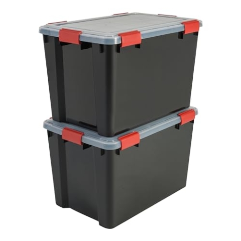 Iris Ohyama Luftdichte Kunststoff-Aufbewahrungsboxen mit Deckel, 70L, 2er-Set, Schwarz, Hermetischer wasserdichter Verschluss, Robuste Schnappverschlüsse, Stapelbar, Staubschutz, BPA-frei, AT-LD