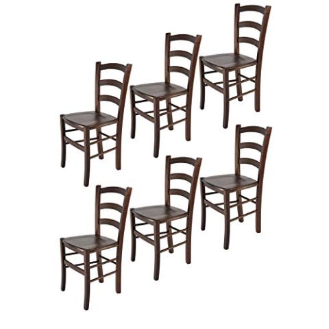 t m c s Tommychairs - 6er Set Stühle Venice für Küche und Esszimmer, robuste Struktur aus lackiertem Buchenholz im Farbton Dunkles Nussbraun und Sitzfläche aus Holz