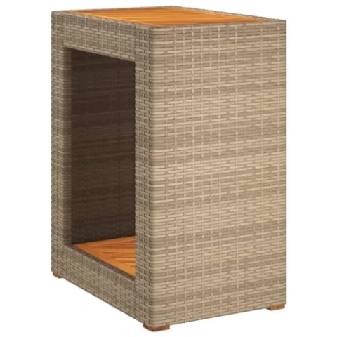 vidaXL Garten Beistelltisch, Outdoor Tisch mit Holzplatte, Gartentisch mit Stahlrahmen, Terrassentisch Couchtisch Gartenmöbel, Beige Poly Rattan