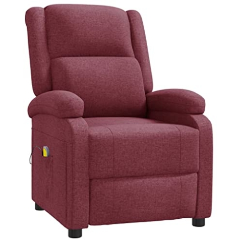 vidaXL Ohrensessel, Massagesessel Sessel Verstellbar, Relaxsessel mit Liegefunktion Vibrationsfunktion, Fernsehsessel Liegesessel, Weinrot Stoff