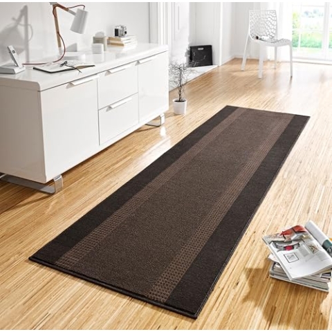 Hanse Home Teppich Läufer Band 80x300cm – Teppichläufer Weicher Kurzflor Teppich Modernes Design Läufer für Flur, Schlafzimmer, Kinderzimmer, Badezimmer, Wohnzimmer, Küche Dekoläufer – Braun