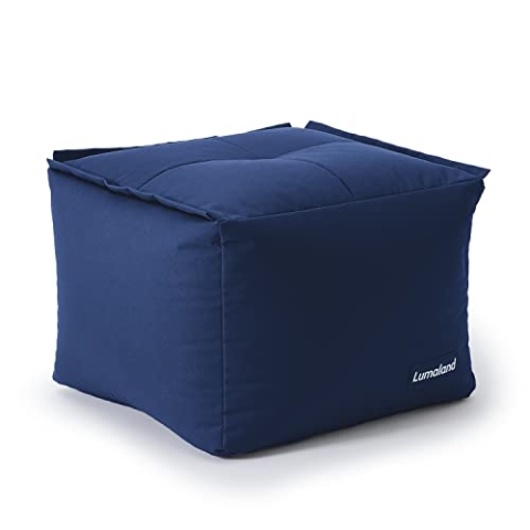 Lumaland Sitzsack-Lounge Modular Pouf | Individuell erweiterbarer & Leichter Hocker | Waschbare Sitzmöbel für Innenräume & Garten | Indoor & Outdoor Lounge Garnitur | 54x54x54 cm [Dunkelblau]