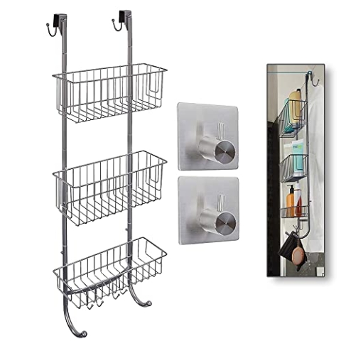 smartpeas Duschregal Mit 3 Ebenen Grau/Chrom-Optik – Badregal Ohne Bohren Zum Hängen – 86X30X11Cm – Hochwertiger Stahl – Pulverbeschichtung & Rostfrei – Extra: 2X Edelstahl-Klebehaken