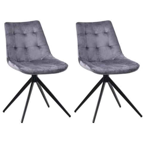 CLP 2er Set Esszimmerstuhl Merna I Küchenstuhl gepolstert und schwenkbar I Polsterstuhl mit Rückenlehne, Farbe:dunkelgrau, Material:Samt
