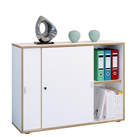 VCM Büroschrank mit 2 Fächern | moderner Aktenschrank mit Schiebetüren | Maße ca. H. 74 x B. 100 x T. 37 cm– Salia 2-Fach Weiß