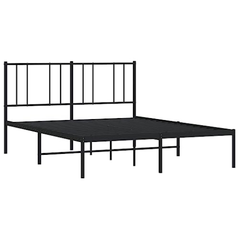 vidaXL Bettgestell, Bettrahmen mit Kopfteil Lattenrost, Metallbett Bett für Schlafzimmer, Doppelbett Gästebett, Metall Schwarz 120x200cm