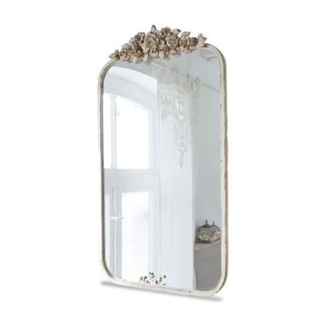 Loberon Spiegel Veilleures, schmuckvoller Rahmen, romantischer Shabby-Chic, einzigartiges Antik-Finish, Wohn-Accessoire, Eisen, Spiegelglas, antikcreme