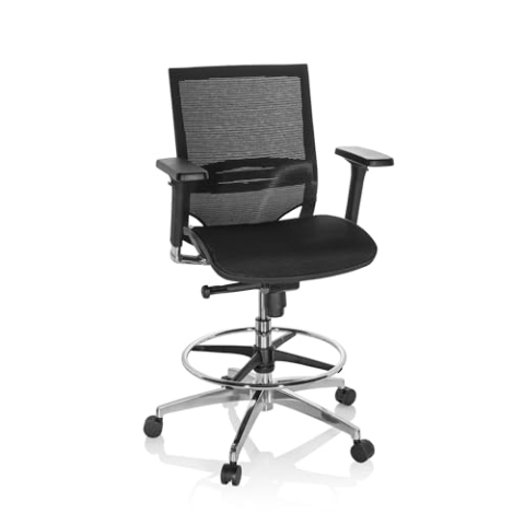hjh OFFICE 657618 Arbeitsstuhl TOP Work 78 Netzstoff Schwarz Counterstuhl ergonomisch, Armlehnen & Sitztiefe verstellbar