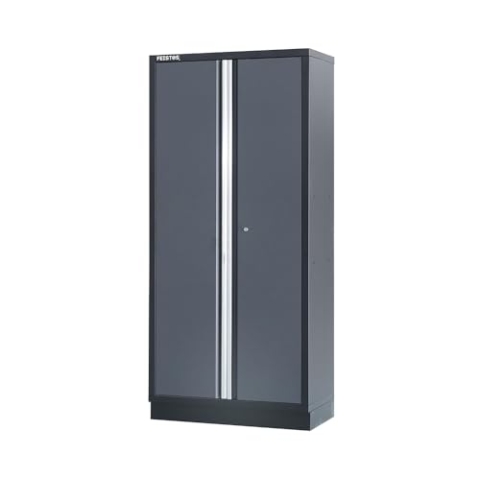 FEISTOS Werkstatteinrichtung Apollo Solo 2 | Flügeltür Hochschrank aus Stahl | Grau/Schwarz | 46x92x200 cm | 50 kg Traglast pro Boden & abschließbar