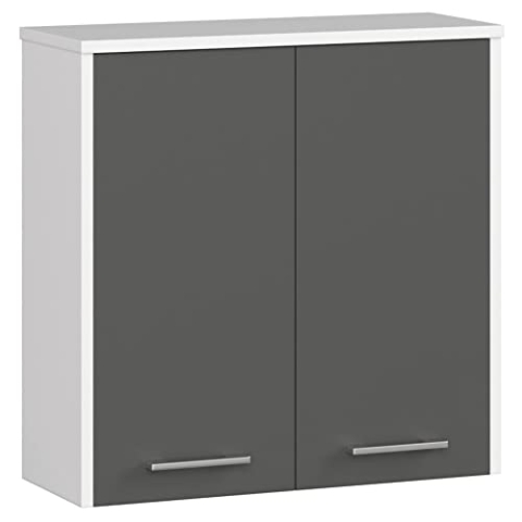 AKORD Hängender Badezimmerschrank FIN W60 2D 2-türig, B60 x H60 x T22,5 cm, Gewicht 18 kg | Weiß/Graphitgrau
