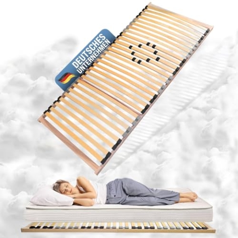 Coemo Stabiler 7-Zonen Lattenrost Basic | Lattenrahmen starr 120 x 200 cm | 28 Leisten | Duo-Kappen | Härtegrad-Regulierung 4-Fach einstellbar | Bettrahmen Buche Rahmen | Made in Europe