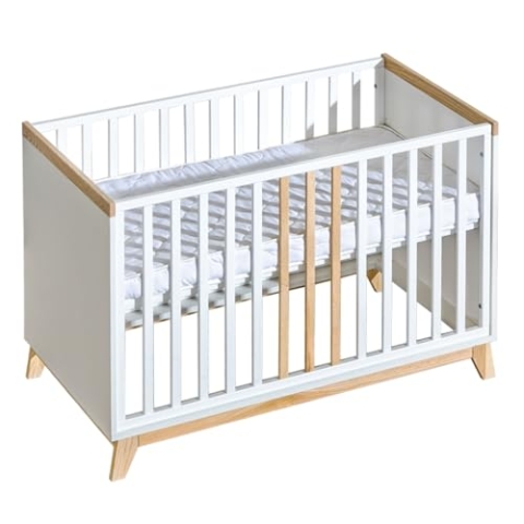 ATB Weiss Babybett Nordik 60x120 - Baby Bett Für Baby - Massivholz Bed 120x60 for Babys - Kinderbett Ab 3 Jahr - Weiß Crib 60 x 120 - Beyaz Bebek Yatagi - Komplett Beybi Cots Für Sleep