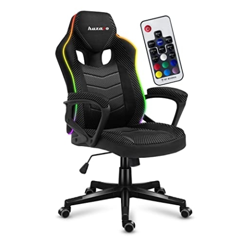 huzaro Force 2.5 RGB Carbon Mesh | LED Beleuchtung Gaming Stuhl Bürostuhl Computerstuhl PC | Zocker Gamer | Chair höhenverstellbar Drehbar mit Wippfunktion Stoff | bis 130 kg belastbar | Schwarz