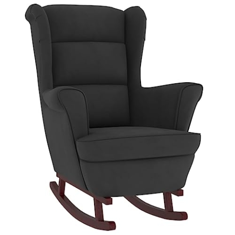 vidaXL Schaukelstuhl mit Massivholz-Gummibeinen Relaxstuhl Schaukelsessel Schwingsessel Relaxsessel Schwingstuhl Polstersessel Sessel Schwarz Samt